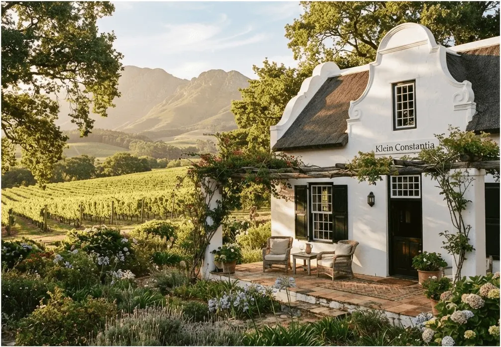 Cape Dutch garden cottage among vineyards